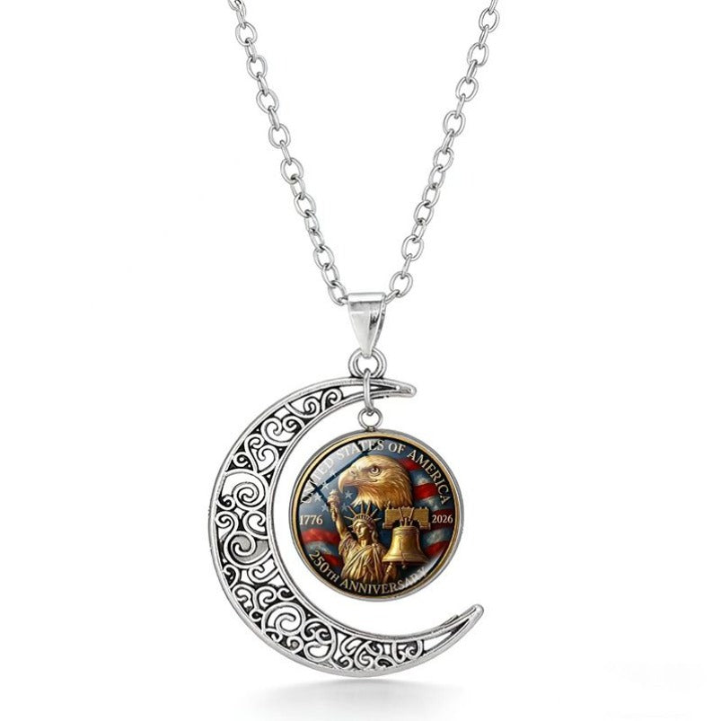 U.S. 250th Anniversary Necklace with Silver Openwork Moon Pendant