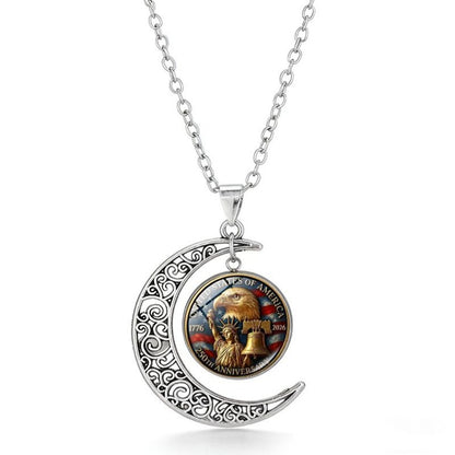 U.S. 250th Anniversary Necklace with Silver Openwork Moon Pendant