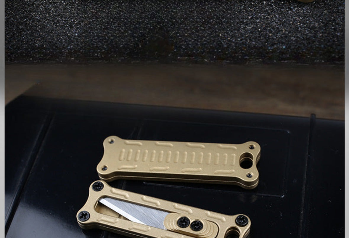 Titanium/Brass Slide-out Sharp Blades Mini Knife with Keychain EDC