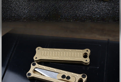 Titanium/Brass Slide-out Sharp Blades Mini Knife with Keychain EDC
