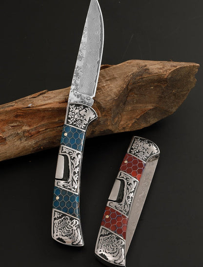 High Quality Damascus Steel Folding Knife Outdoor Safety-defend EDC