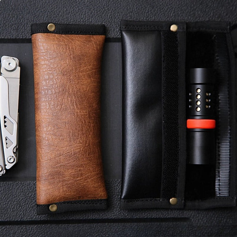 EDC Case Pen Flashlight Leather Sheath Folding Knife
