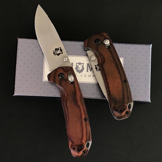 Liome 15031 Stone Wash Blade Wooden Handle Folding Knife