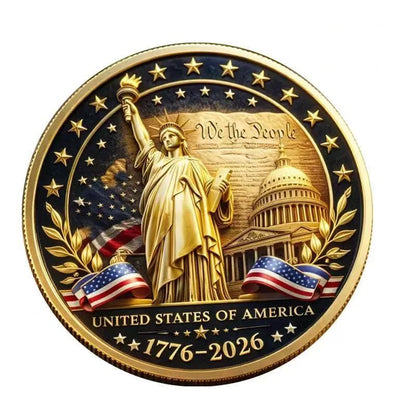250th Anniversary Coin Statue of Liberty Bald Eagle Embossed Gold-Plated Collectible Commemorative Badge