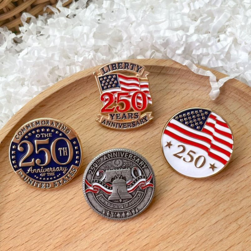 US Independence Day 250 Anniversary Brooch Stars Flag Letters Big Clock Badge Clothes Accessories