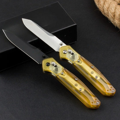 BM940 D2 Steel Folding Knife Transparent Yellow Handle