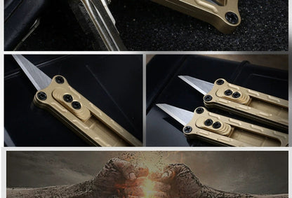 Titanium/Brass Slide-out Sharp Blades Mini Knife with Keychain EDC