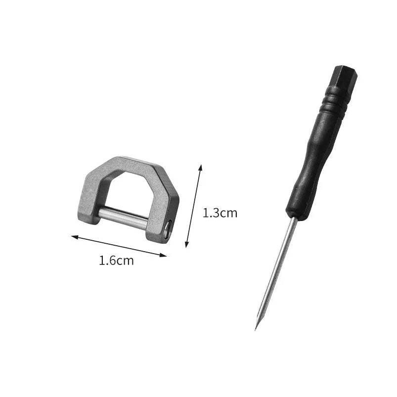 Mini titanium D-ring carabiner size S, 1.6cm x 1.3cm, with steel shaft and hex screwdriver