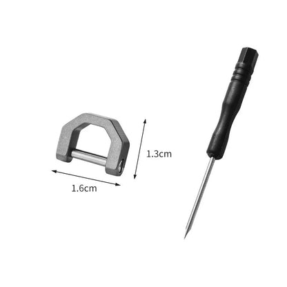 Mini titanium D-ring carabiner size S, 1.6cm x 1.3cm, with steel shaft and hex screwdriver
