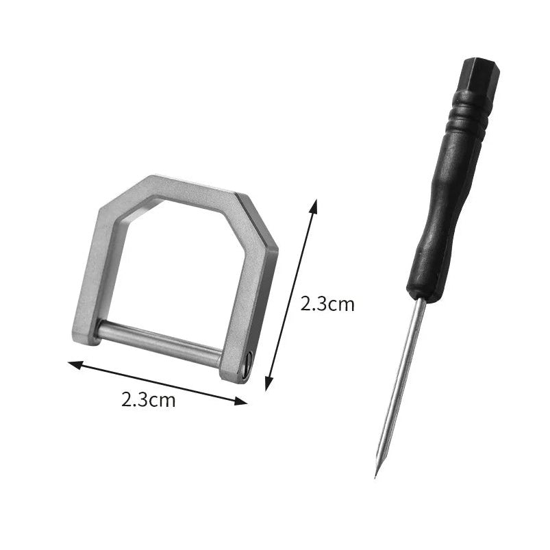 Mini titanium D-ring carabiner size L, 2.3cm x 2.3cm, with hex screwdriver