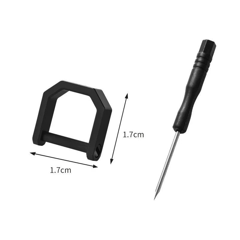 Mini titanium D-ring carabiner size M, 1.7cm x 1.7cm, black finish with hex screwdriver