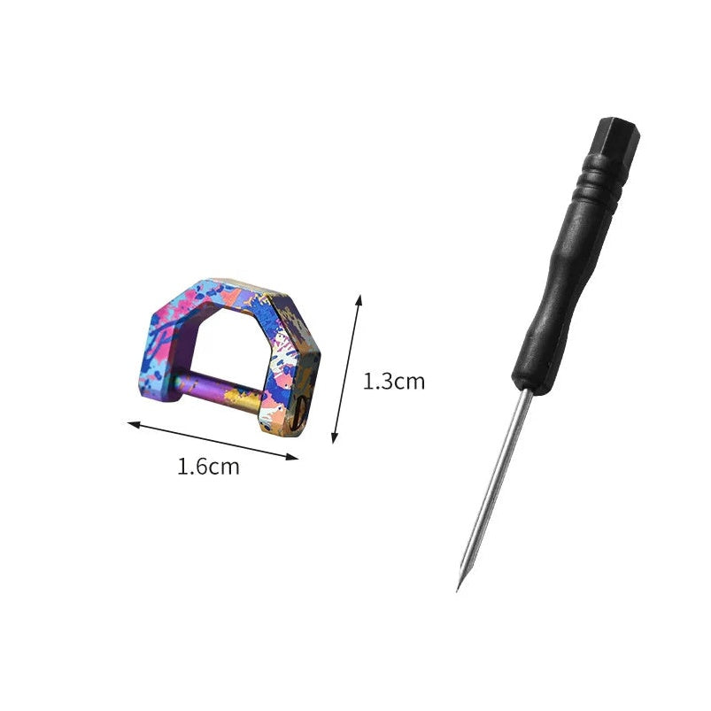 Mini titanium D-ring carabiner size S, 1.6cm x 1.3cm, multicolor anodized finish with hex screwdriver