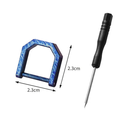 Mini titanium D-ring carabiner size L, 2.3cm x 2.3cm, blue-purple pixel pattern finish with hex screwdriver