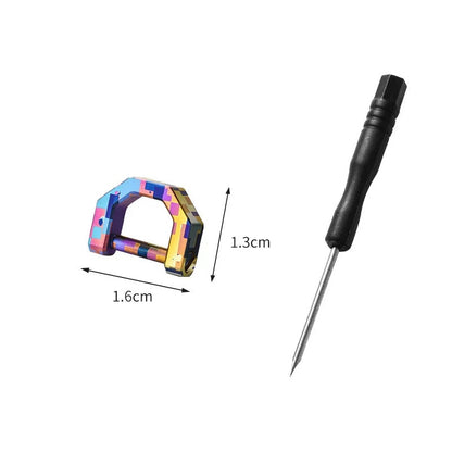 Mini titanium D-ring carabiner size S, 1.6cm x 1.3cm, vibrant multicolor pixel finish with hex screwdriver