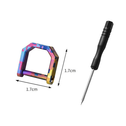 Mini titanium D-ring carabiner size M, 1.7cm x 1.7cm, vibrant multicolor pixel finish with hex screwdriver